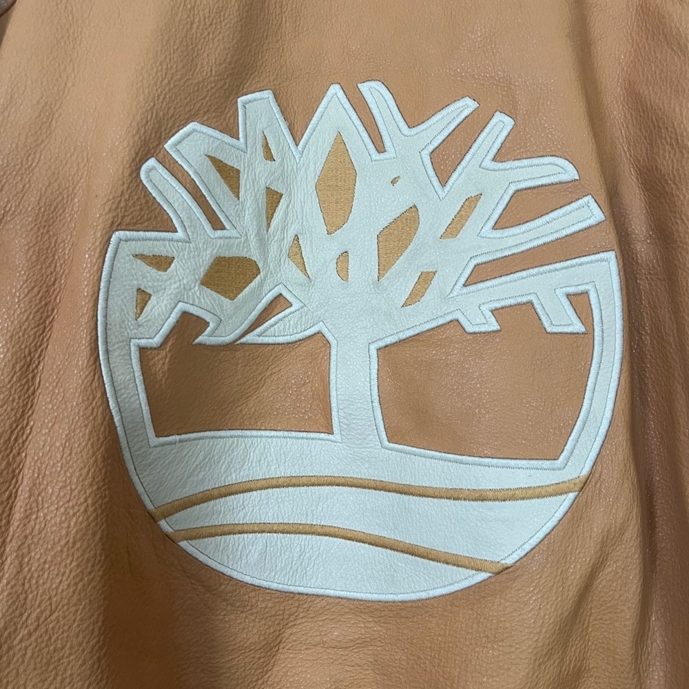 Timberland Tan Leather Vintage Logo Bomber Jacket XXL - Picture 9 of 11